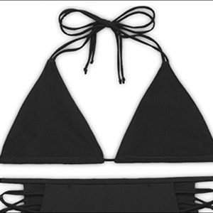 Brand NTW Black Double Strap Halter Bikini Top